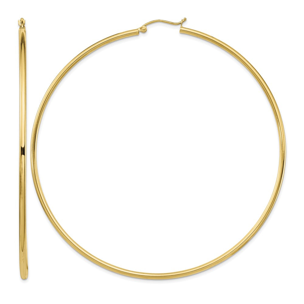 14k Polished 2x80mm Lightweight Tube Hoop Earrings