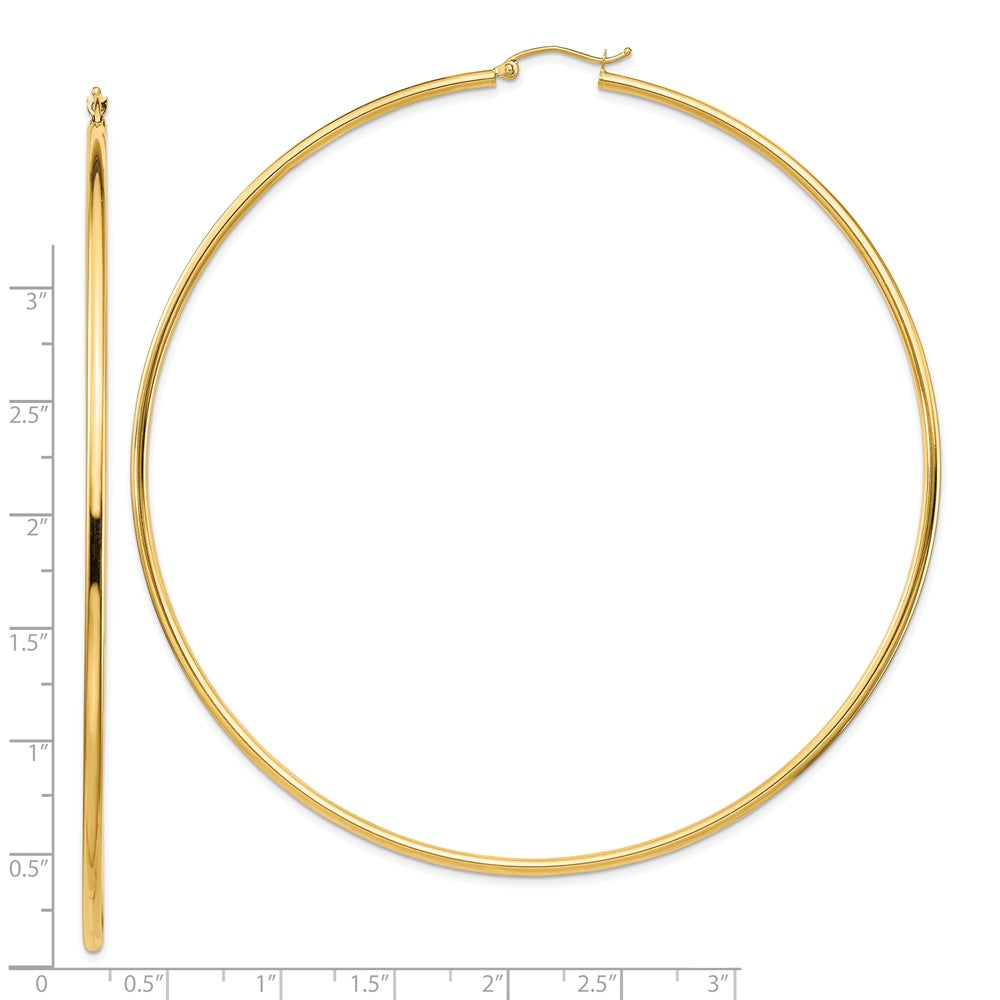 14k Polished 2x90mm Tube Hoop Earrings