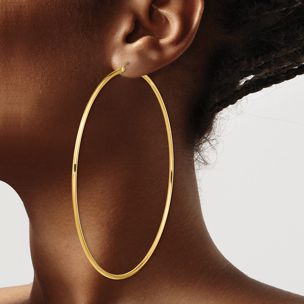 14k Polished 2x90mm Lightweight Tube Hoop Earrings