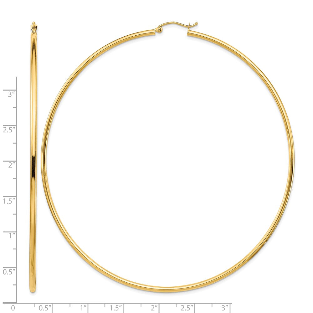 14k Polished 2x90mm Lightweight Tube Hoop Earrings