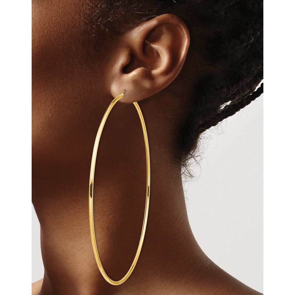 14k Polished 2x100mm Tube Hoop Earrings