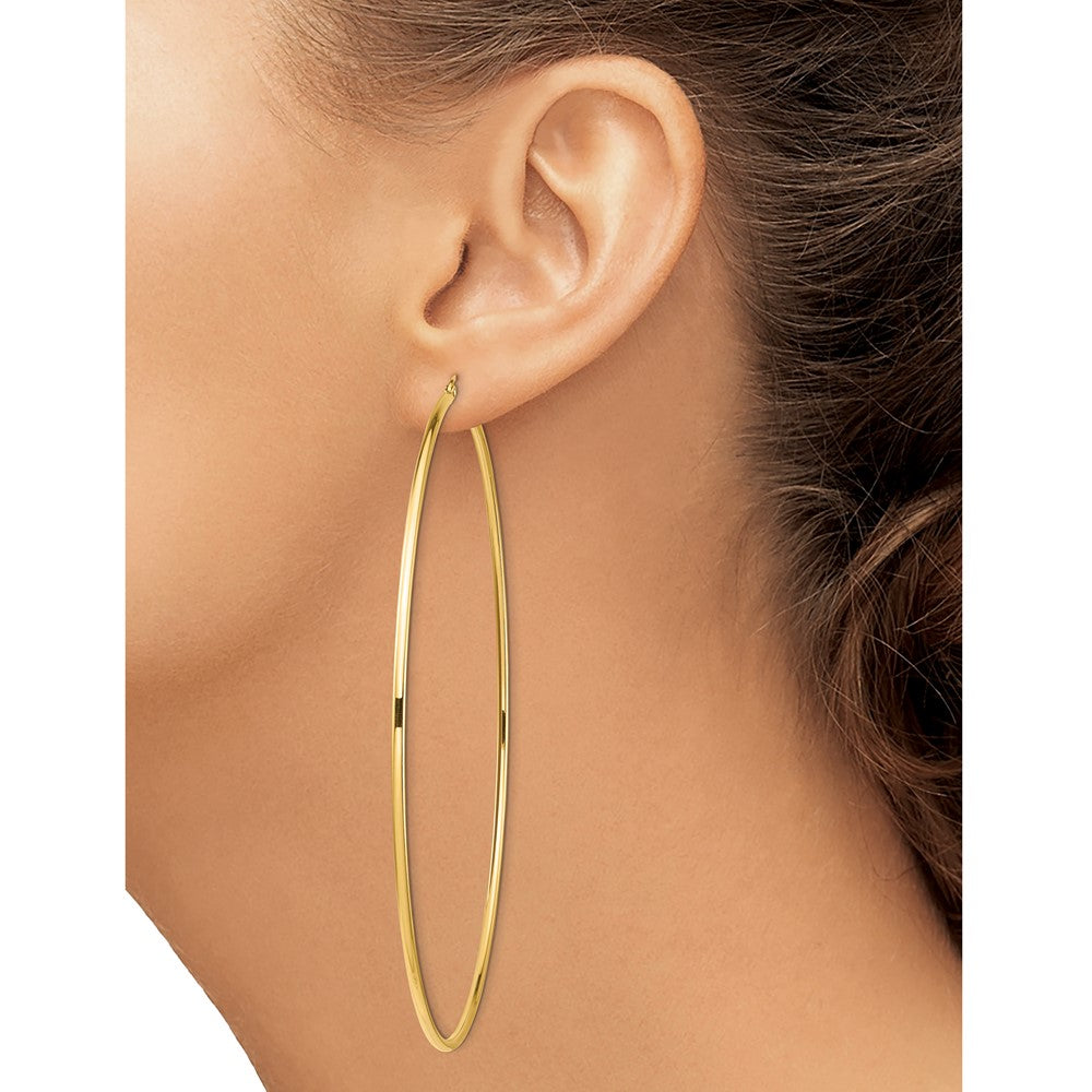 14k Polished 2x100mm Lightweight Tube Hoop Earrings