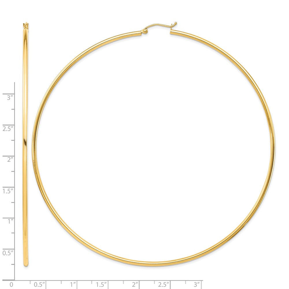 14k Polished 2x100mm Lightweight Tube Hoop Earrings
