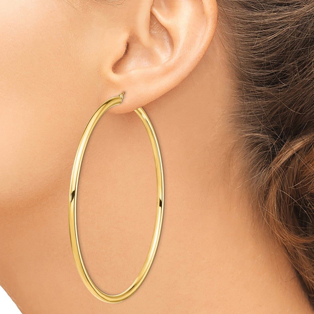 14k Polished 3x80mm Tube Hoop Earrings