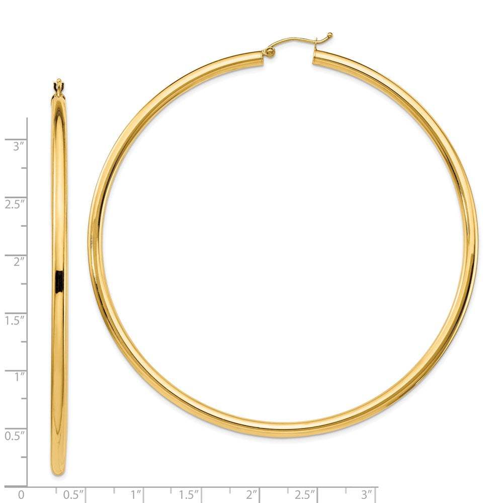 14k Polished 3x80mm Tube Hoop Earrings