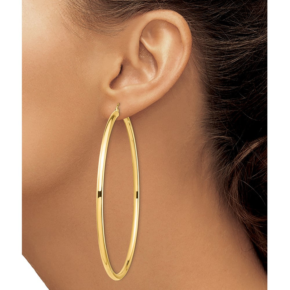 14k Polished 3x80mm Lightweight Tube Hoop Earrings