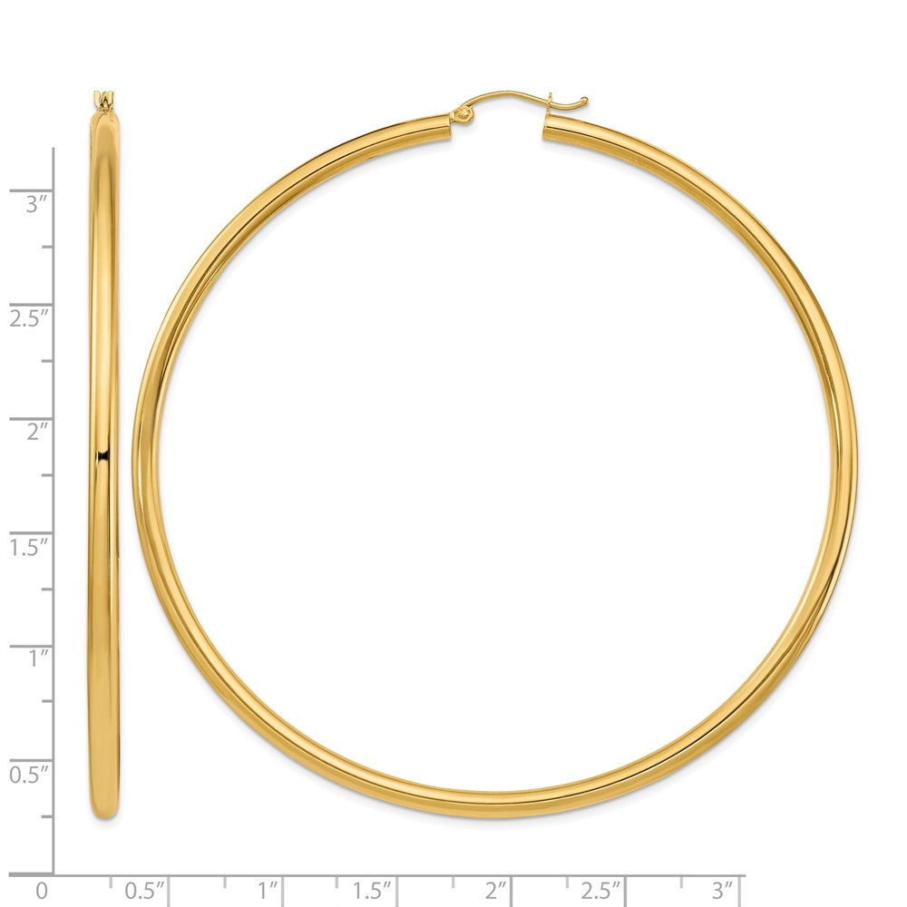 14k Polished 3x80mm Lightweight Tube Hoop Earrings