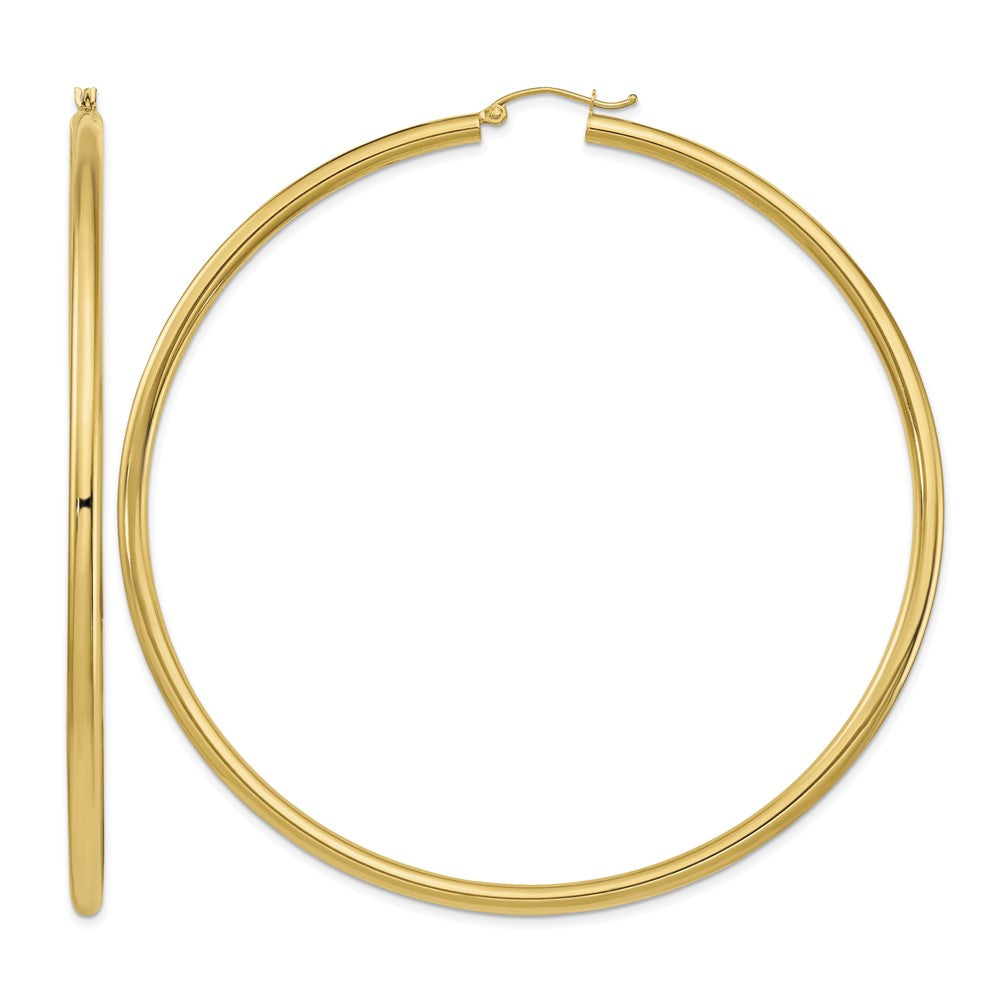 14k Polished 3x80mm Lightweight Tube Hoop Earrings