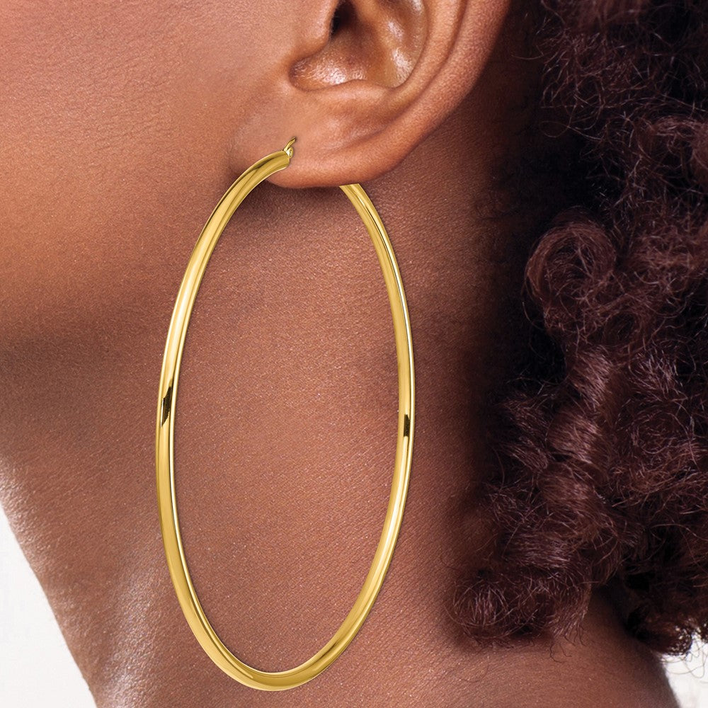 14k Polished 3x90mm Tube Hoop Earrings