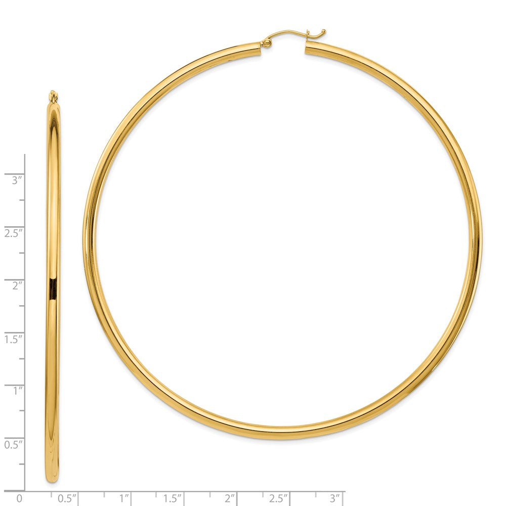 14k Polished 3x90mm Tube Hoop Earrings