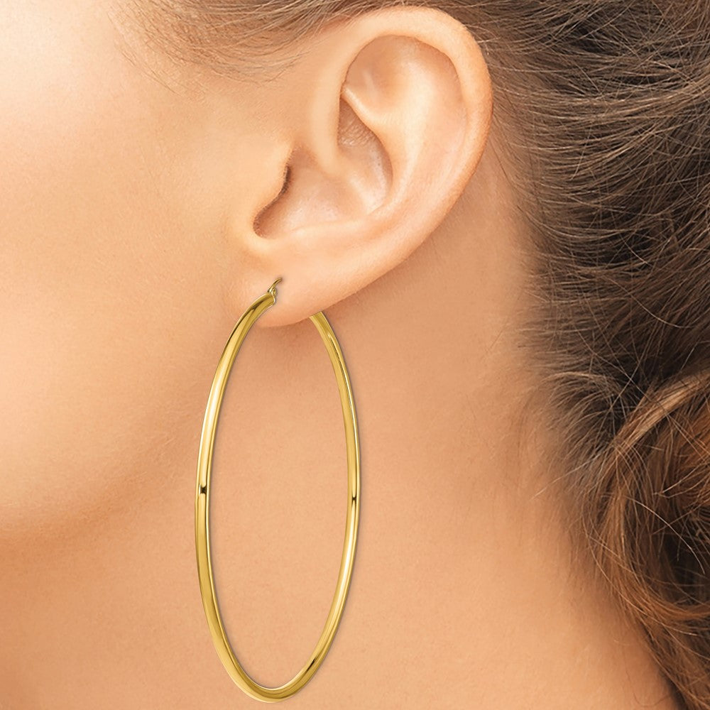 14k Polished 3x90mm Lightweight Tube Hoop Earrings