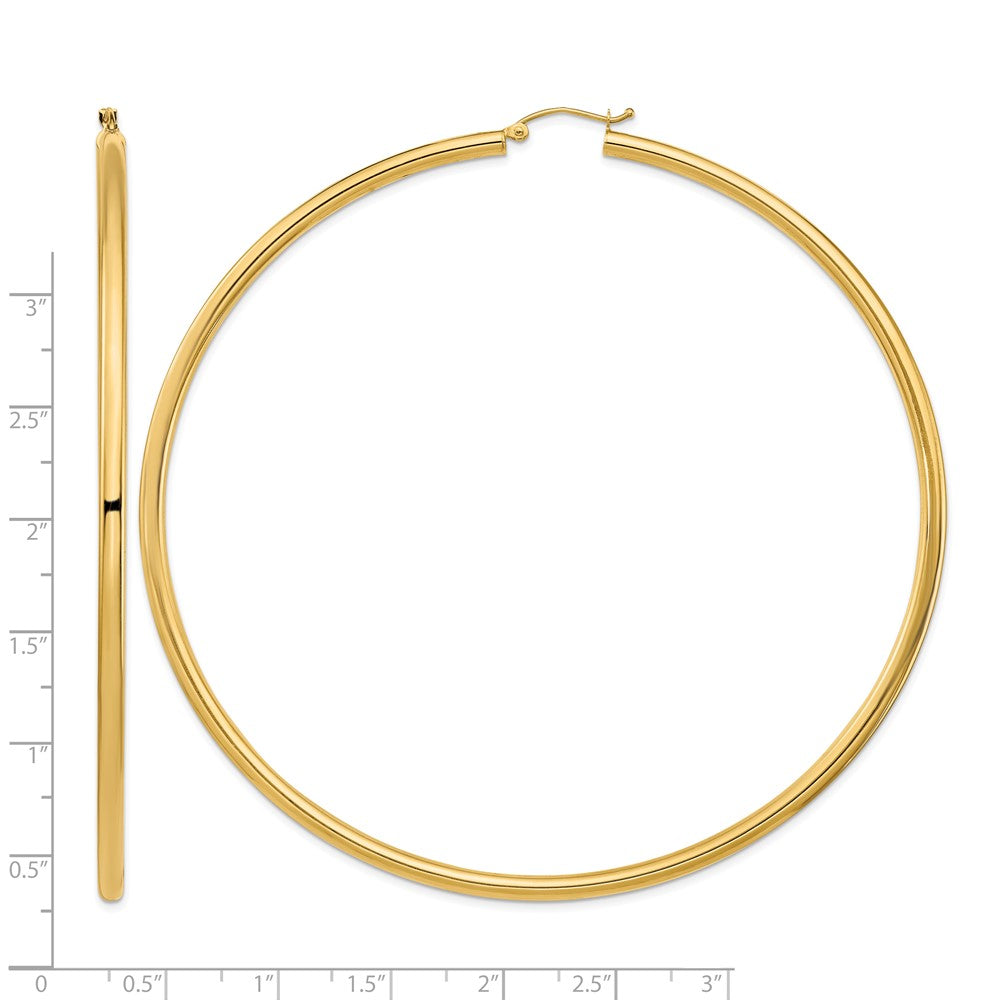 14k Polished 3x90mm Lightweight Tube Hoop Earrings