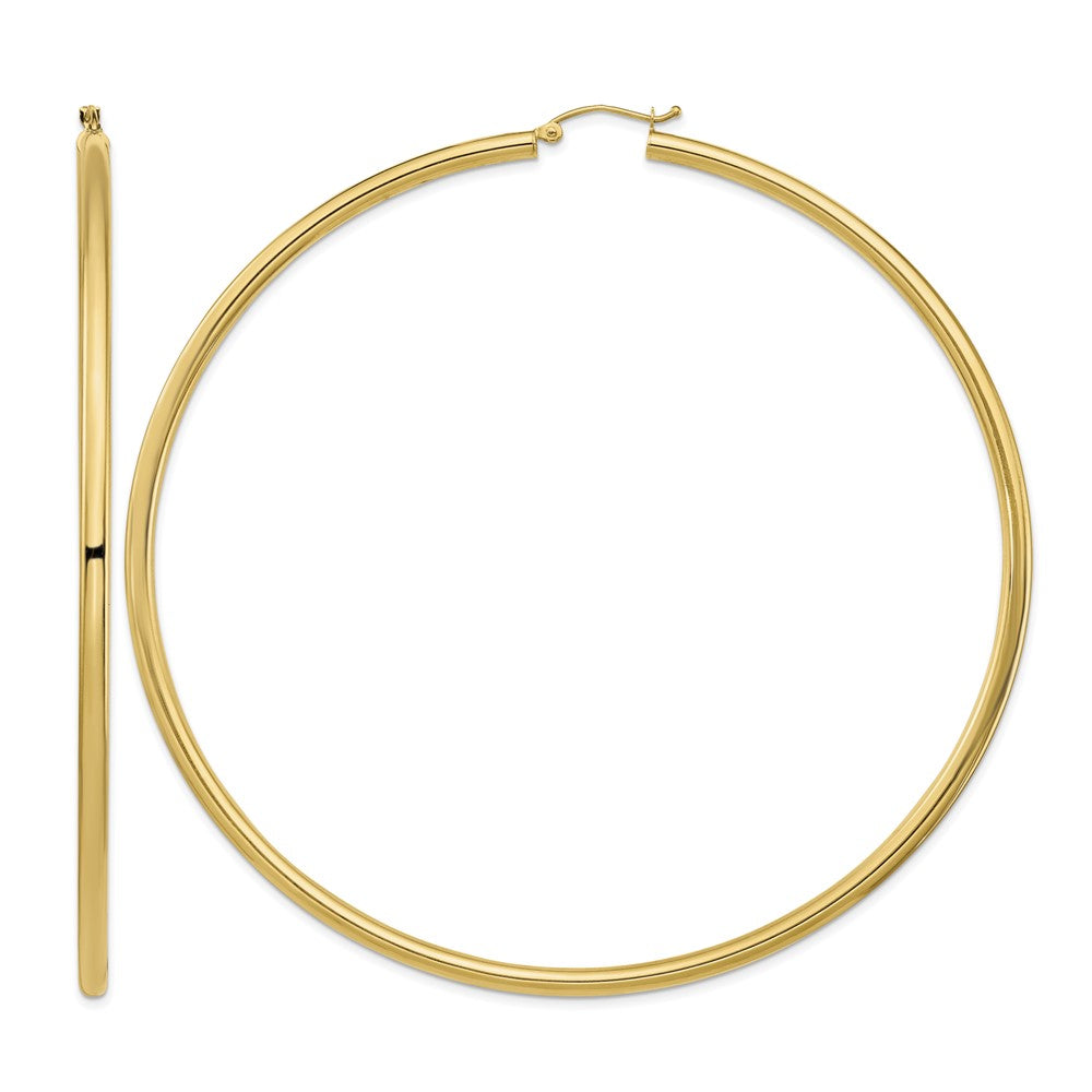 14k Polished 3x90mm Lightweight Tube Hoop Earrings