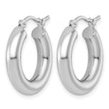 10k White Gold Polished 4mm x 20mm Lightweight Tube Hoop Earrings
