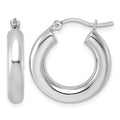 10k White Gold Polished 4mm x 20mm Lightweight Tube Hoop Earrings
