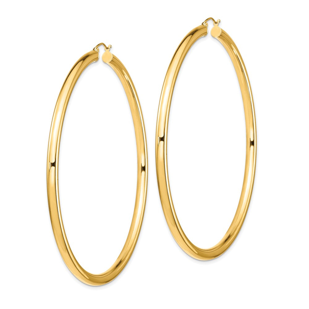 14k Polished 4x80mm Lightweight Tube Hoop Earrings