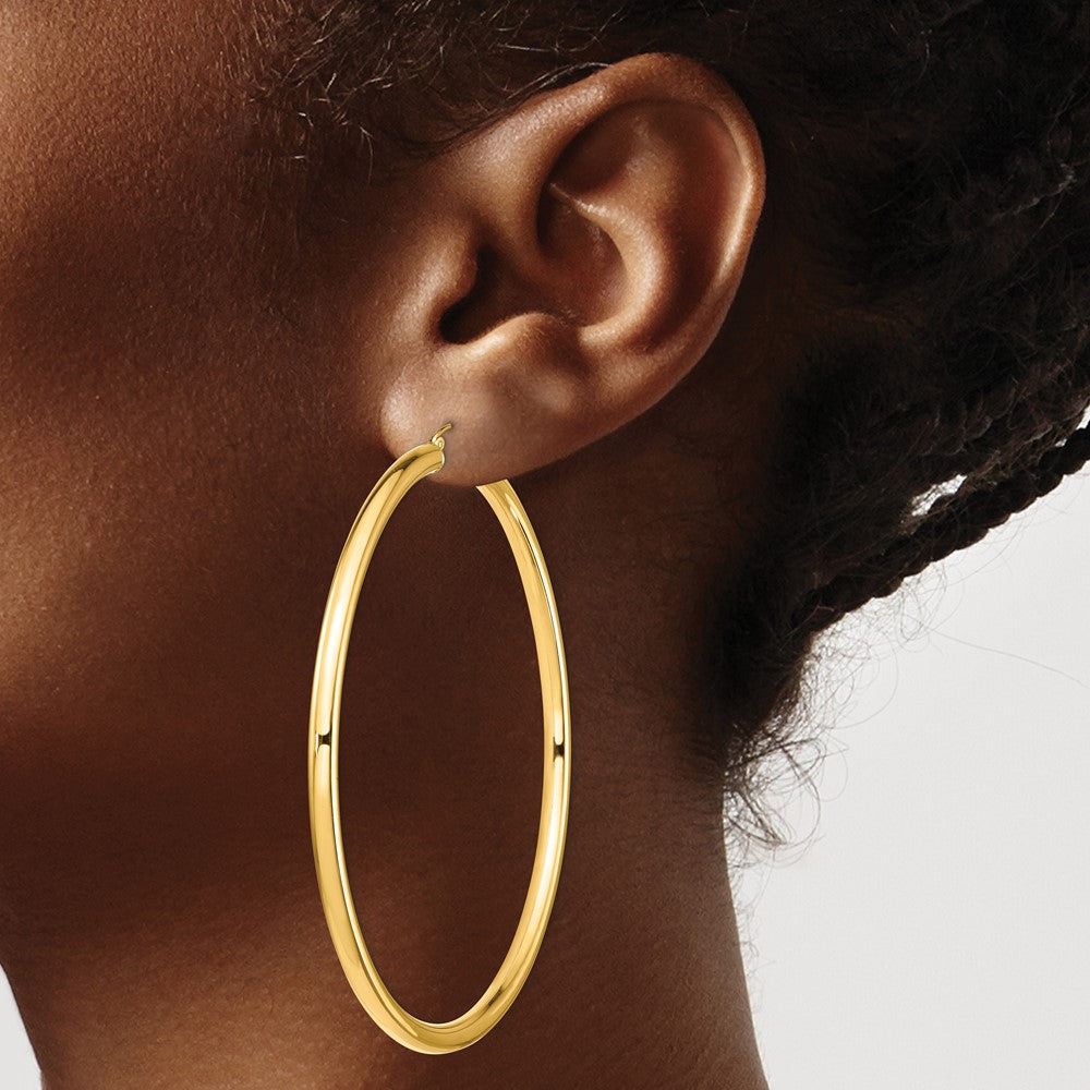 14k Polished 4x80mm Lightweight Tube Hoop Earrings