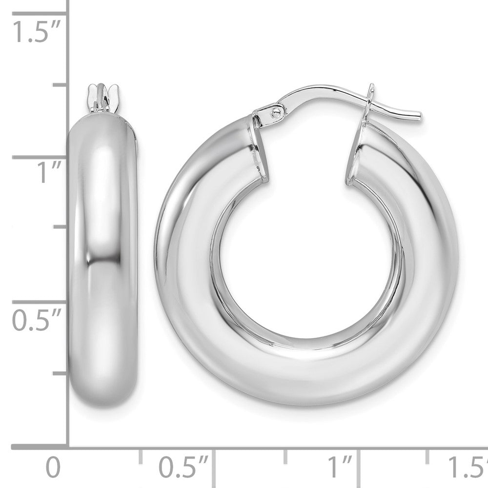 14k White Gold Polished 6mm Hollow Round Tube Round Hoop Earrings