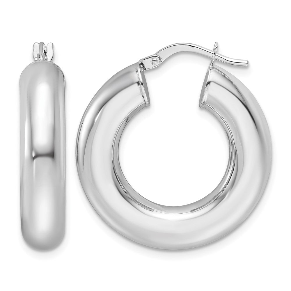 14k White Gold Polished 6mm Hollow Round Tube Round Hoop Earrings