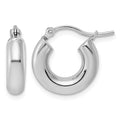 10k White Gold Polished 4mm x 15mm Tube Hoop Earrings