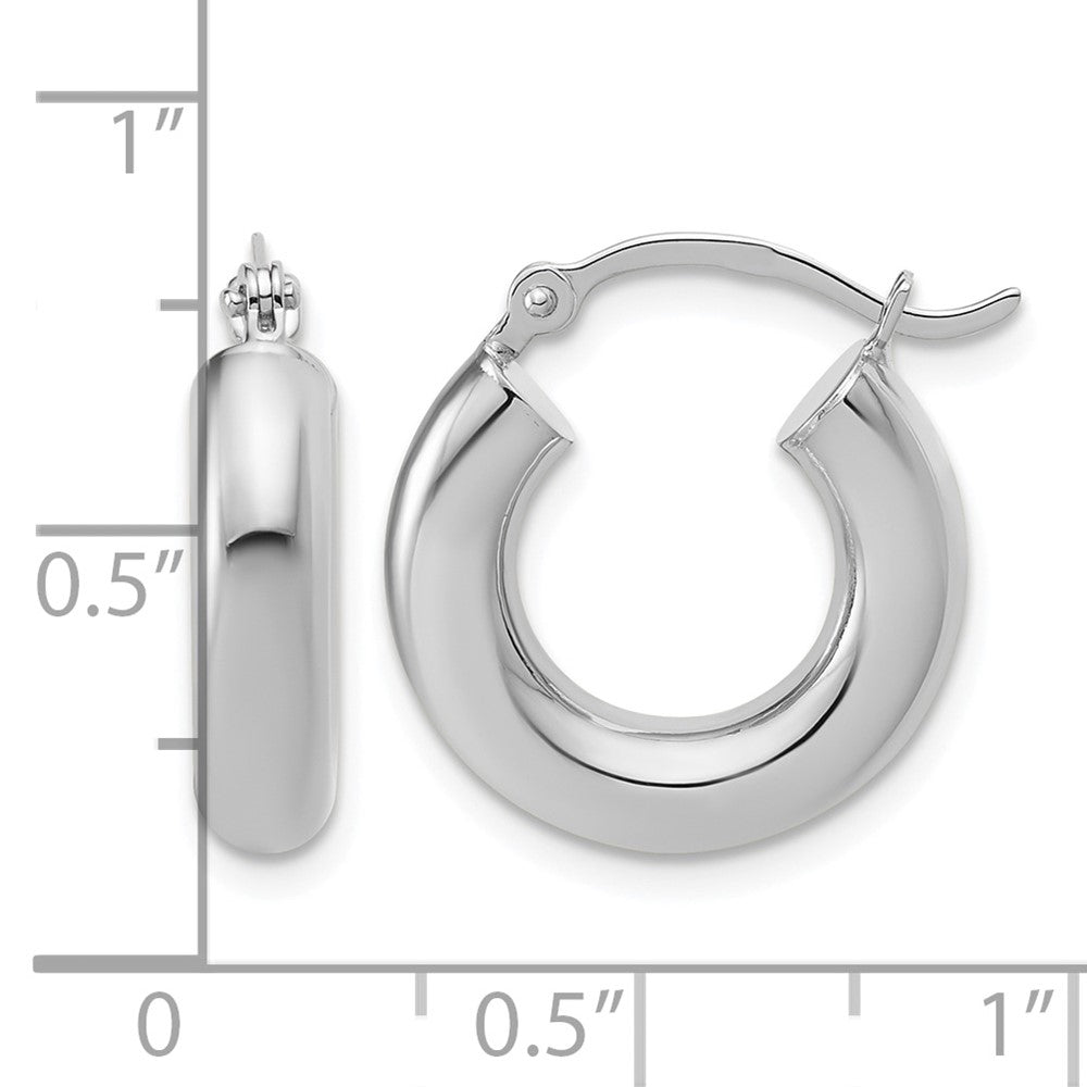 10k White Gold Polished 4mm x 17mm Lightweight Tube Hoop Earrings