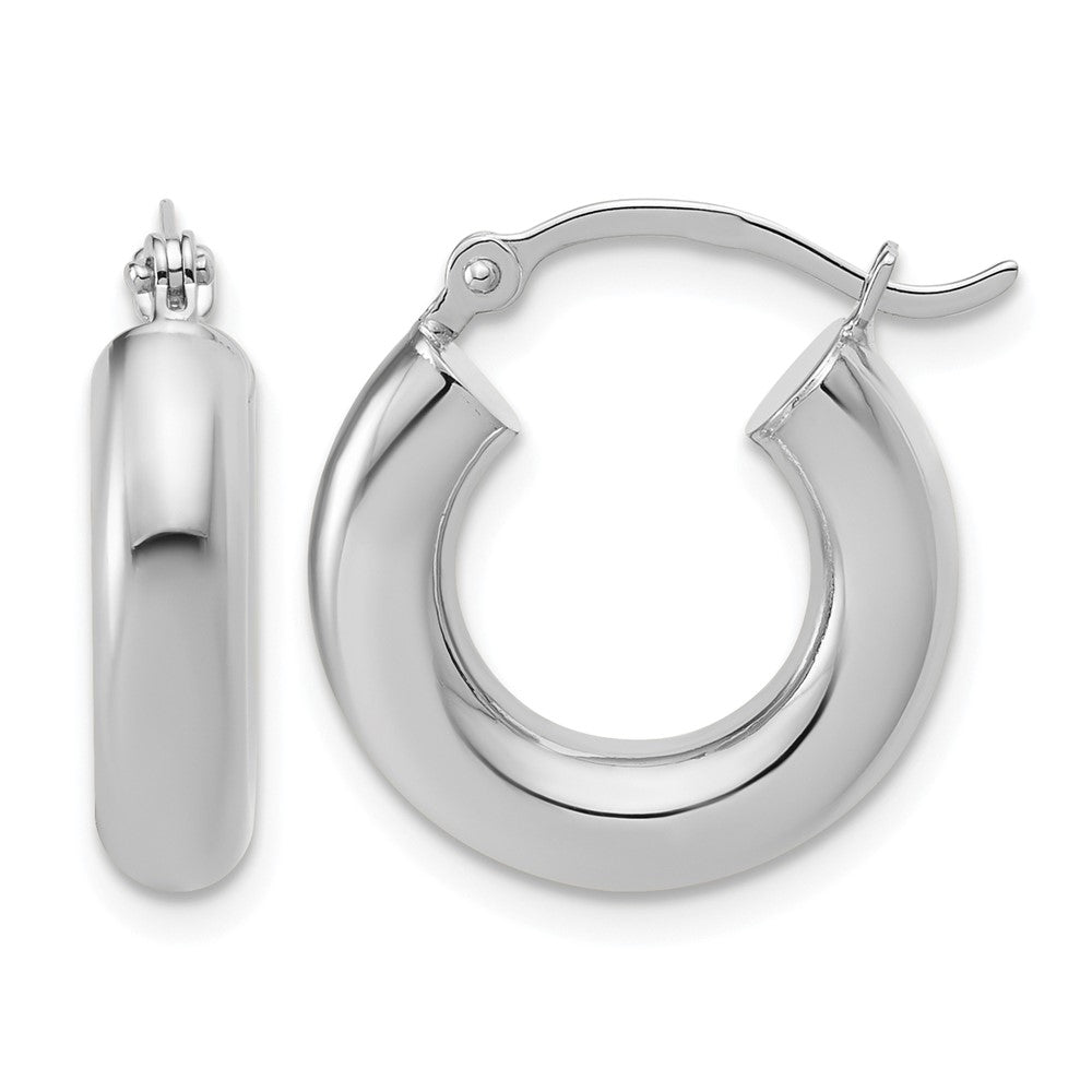 10k White Gold Polished 4mm x 17mm Lightweight Tube Hoop Earrings
