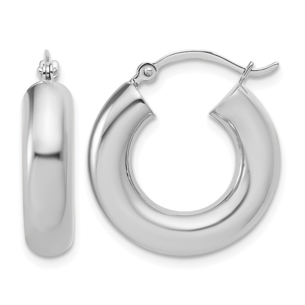 14k White Gold Polished 5mm x 20mm Tube Hoop Earrings