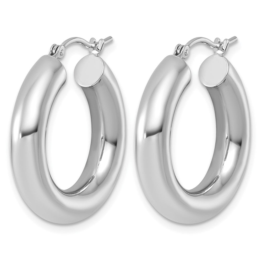 14k White Gold Polished 5mm x 25mm Tube Hoop Earrings