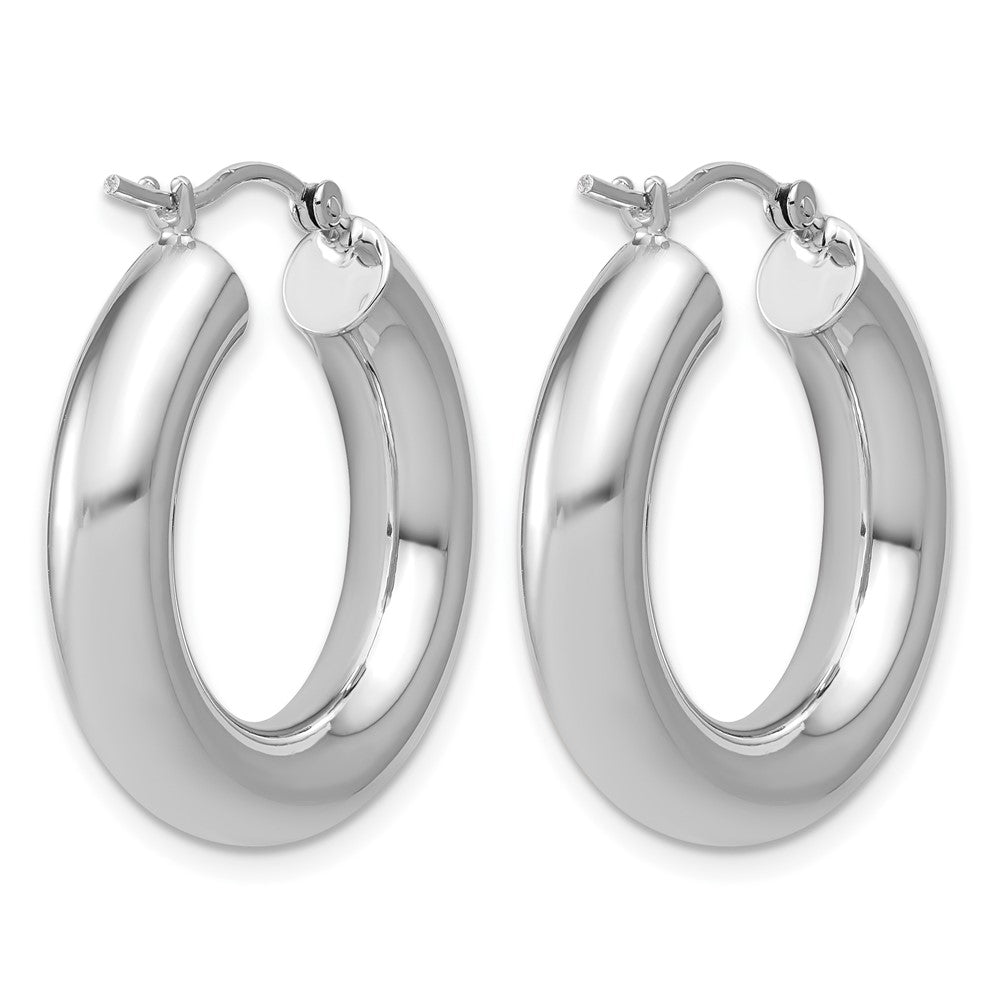 14k White Gold Polished 5mm x 25mm Tube Hoop Earrings