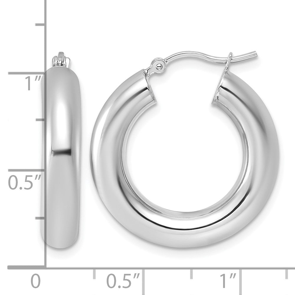 14k White Gold Polished 5mm x 25mm Tube Hoop Earrings