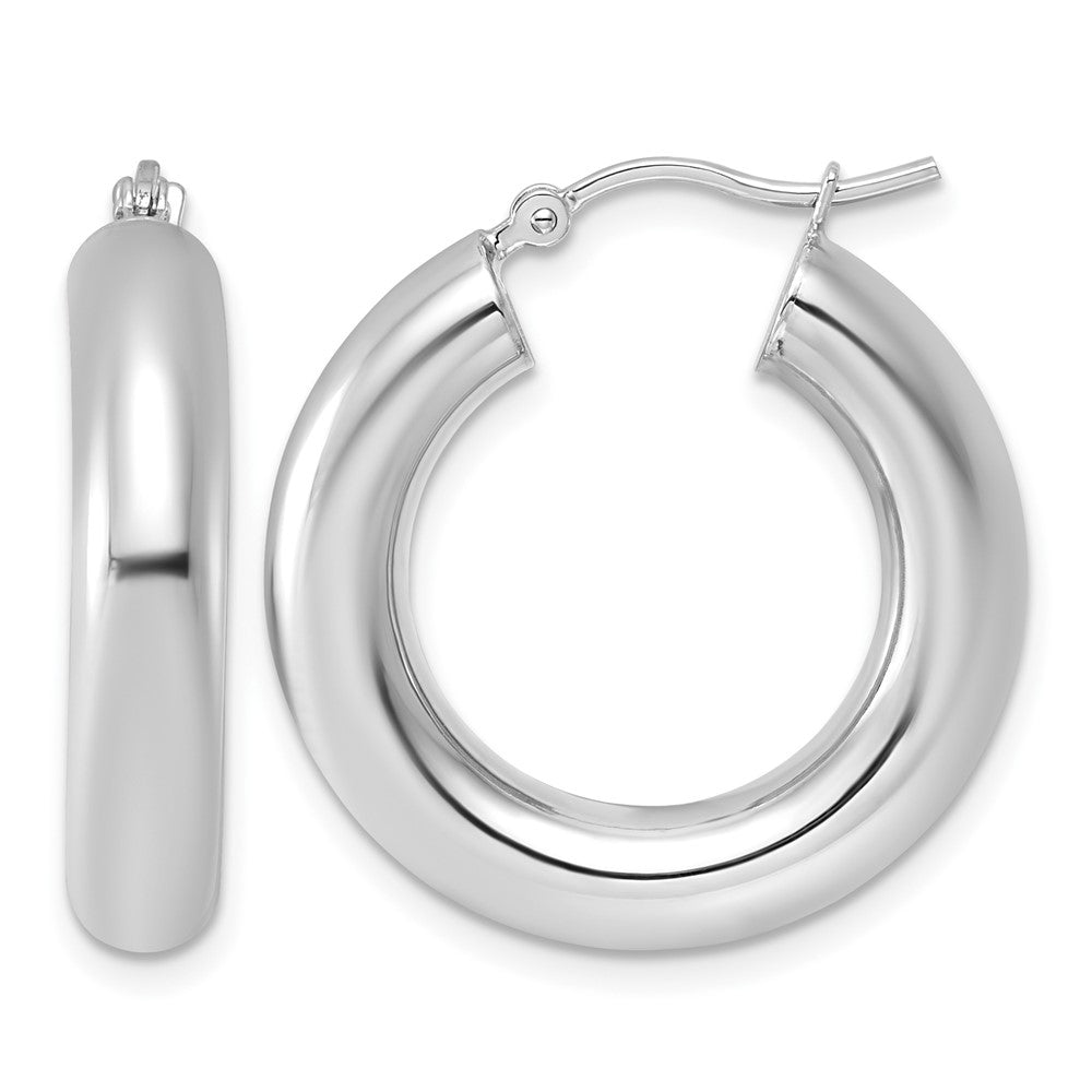 14k White Gold Polished 5mm x 25mm Tube Hoop Earrings