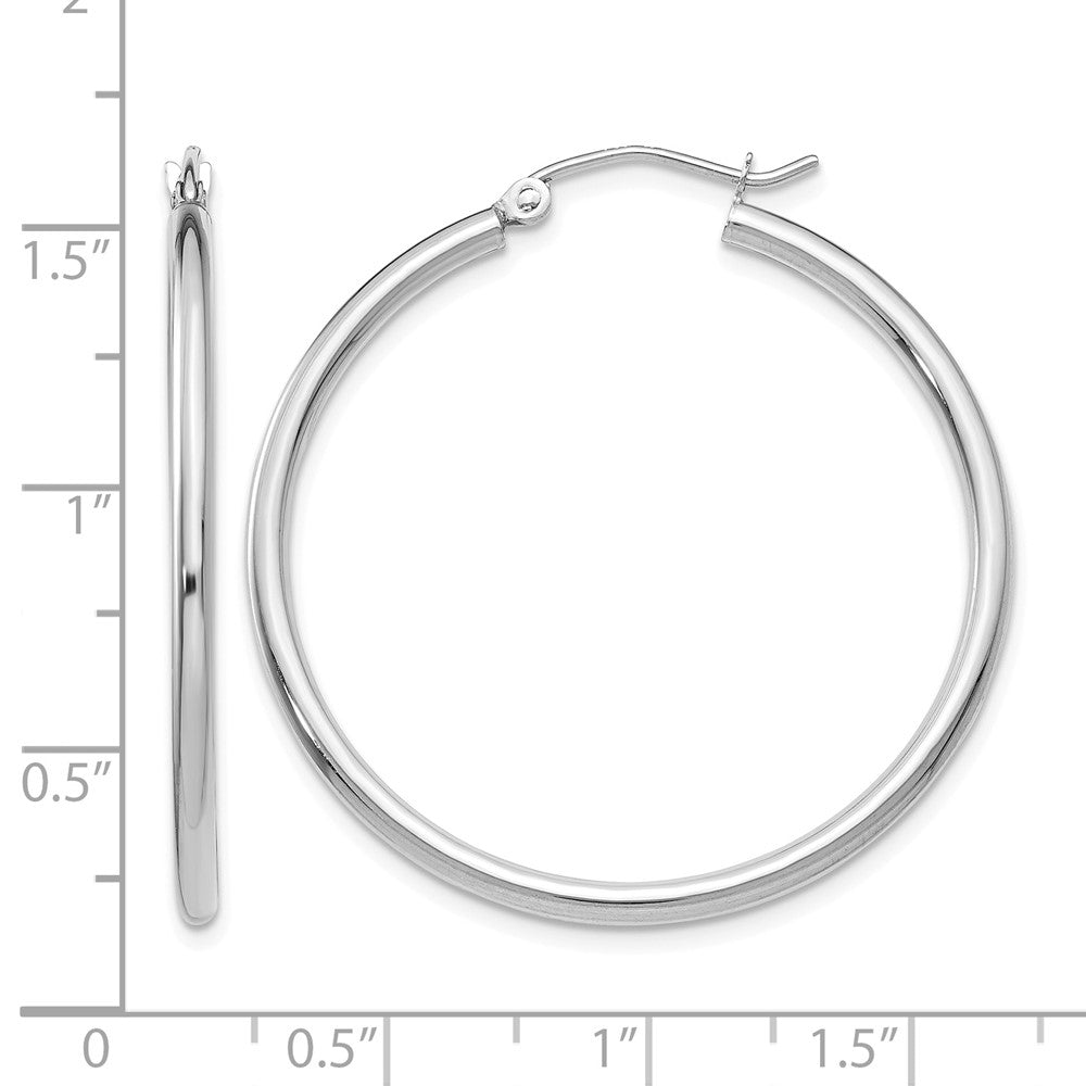 14k White Gold Polished 2x35mm Tube Hoop Earrings
