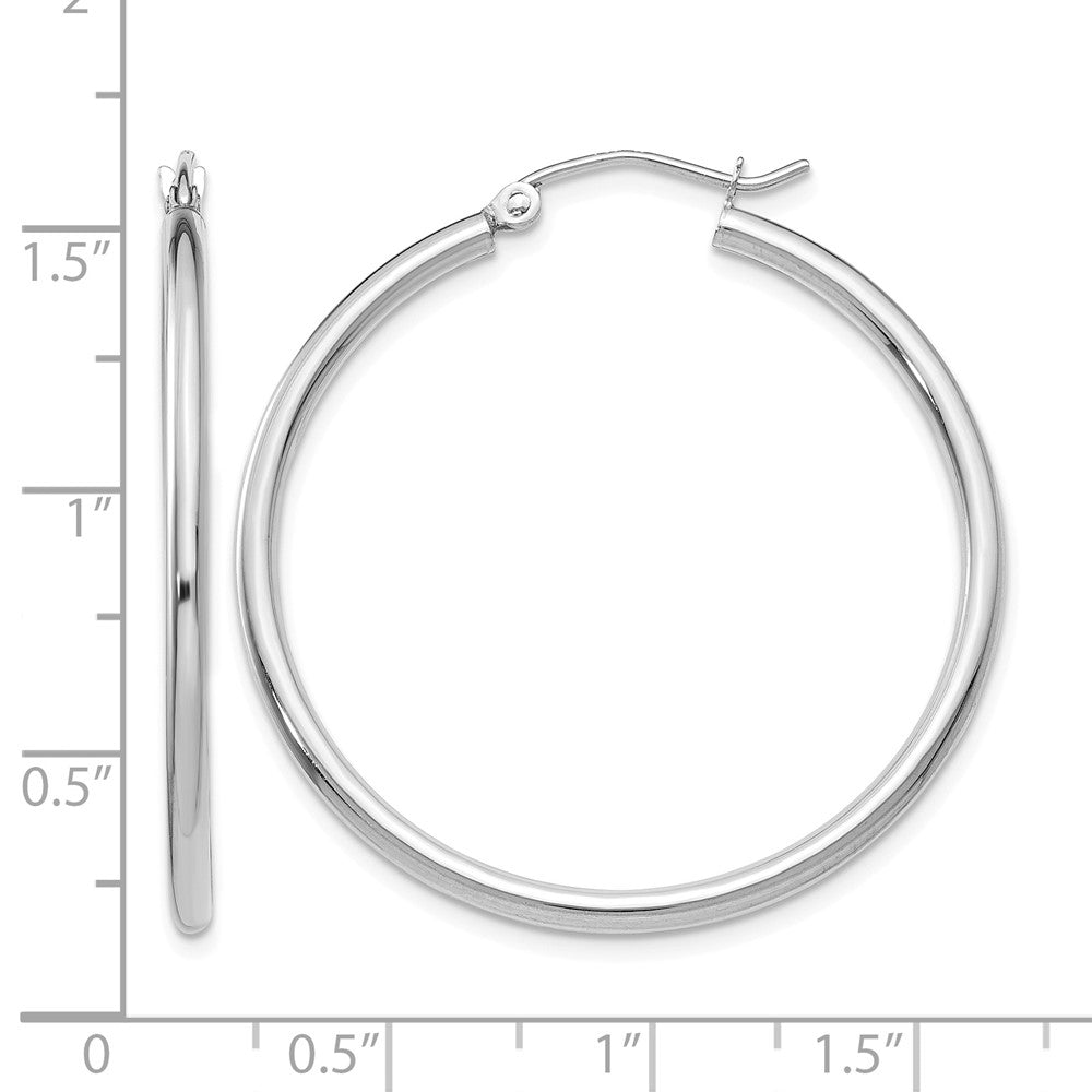 14k White Gold Polished 2x35mm Lightweight Tube Hoop Earrings