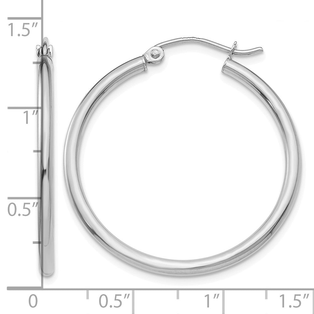 14k White Gold Polished 2x30mm Tube Hoop Earrings