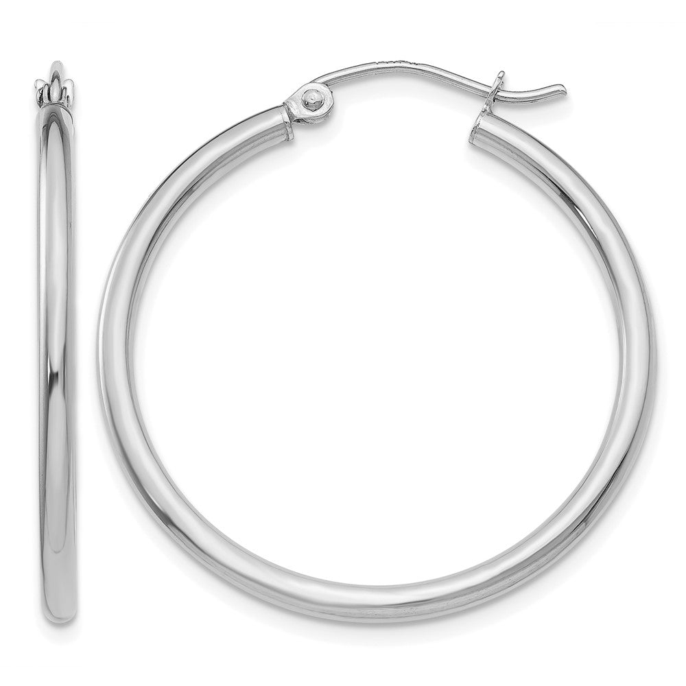 14k White Gold Polished 2x30mm Lightweight Tube Hoop Earrings