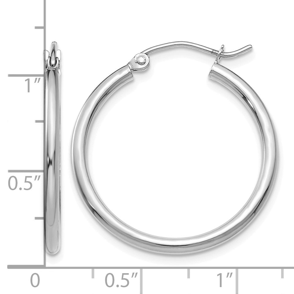 14k White Gold Polished 2x25mm Tube Hoop Earrings