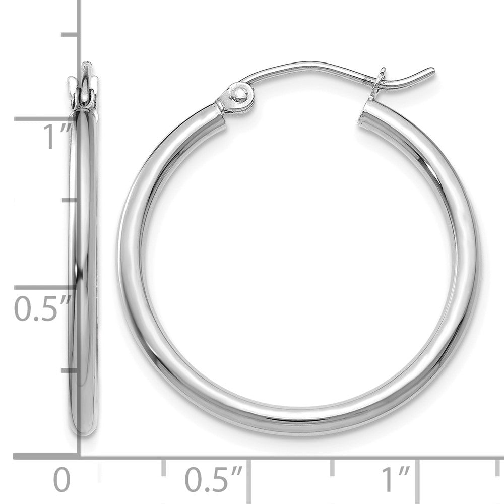 14k White Gold Polished 2x25mm Lightweight Tube Hoop Earrings