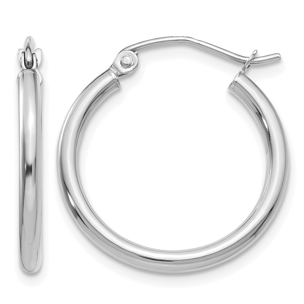 14k White Gold Polished 2x20mm Tube Hoop Earrings