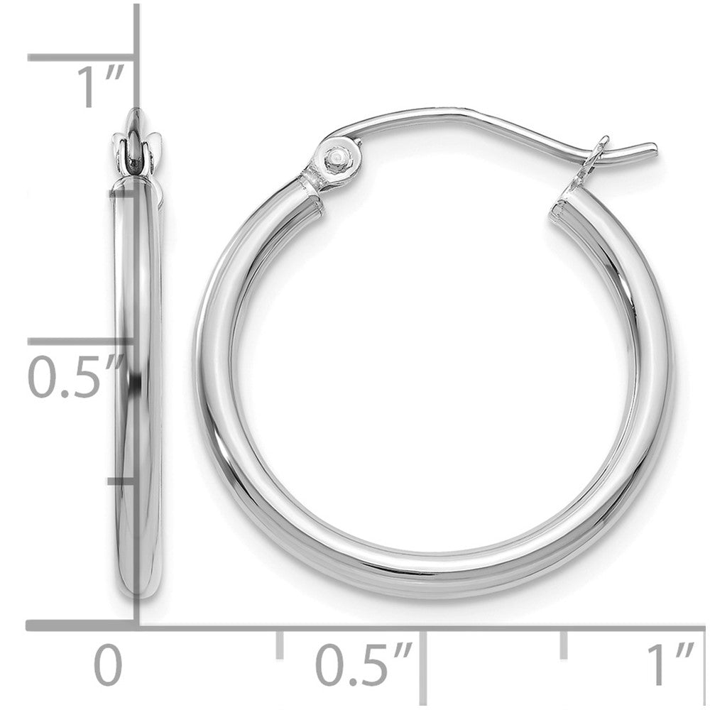 14k White Gold Polished 2x20mm Lightweight Tube Hoop Earrings