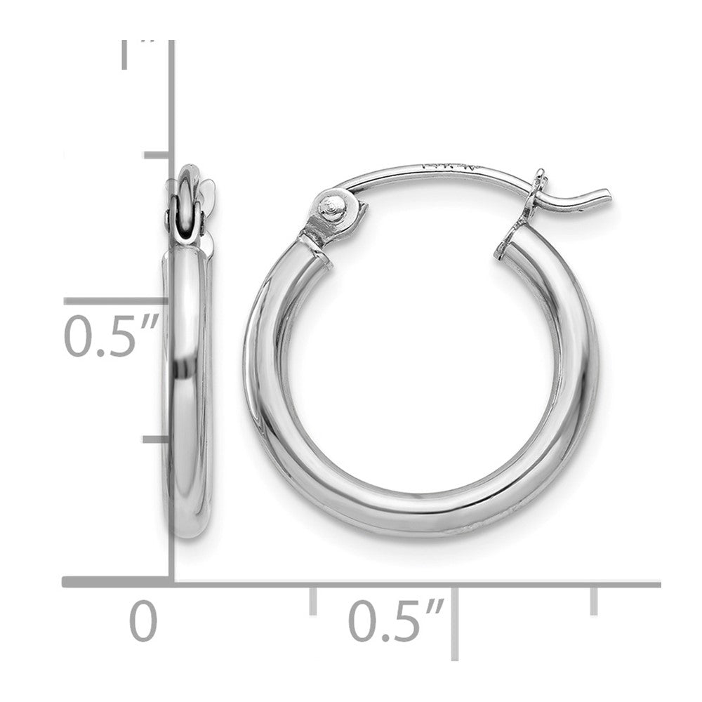 14k White Gold Polished 2x15mm Tube Hoop Earrings