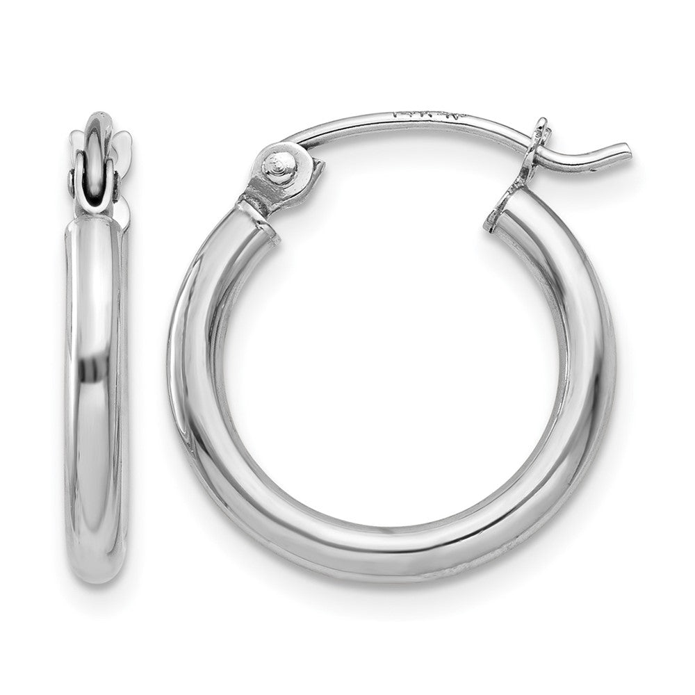 14k White Gold Polished 2x15mm Tube Hoop Earrings