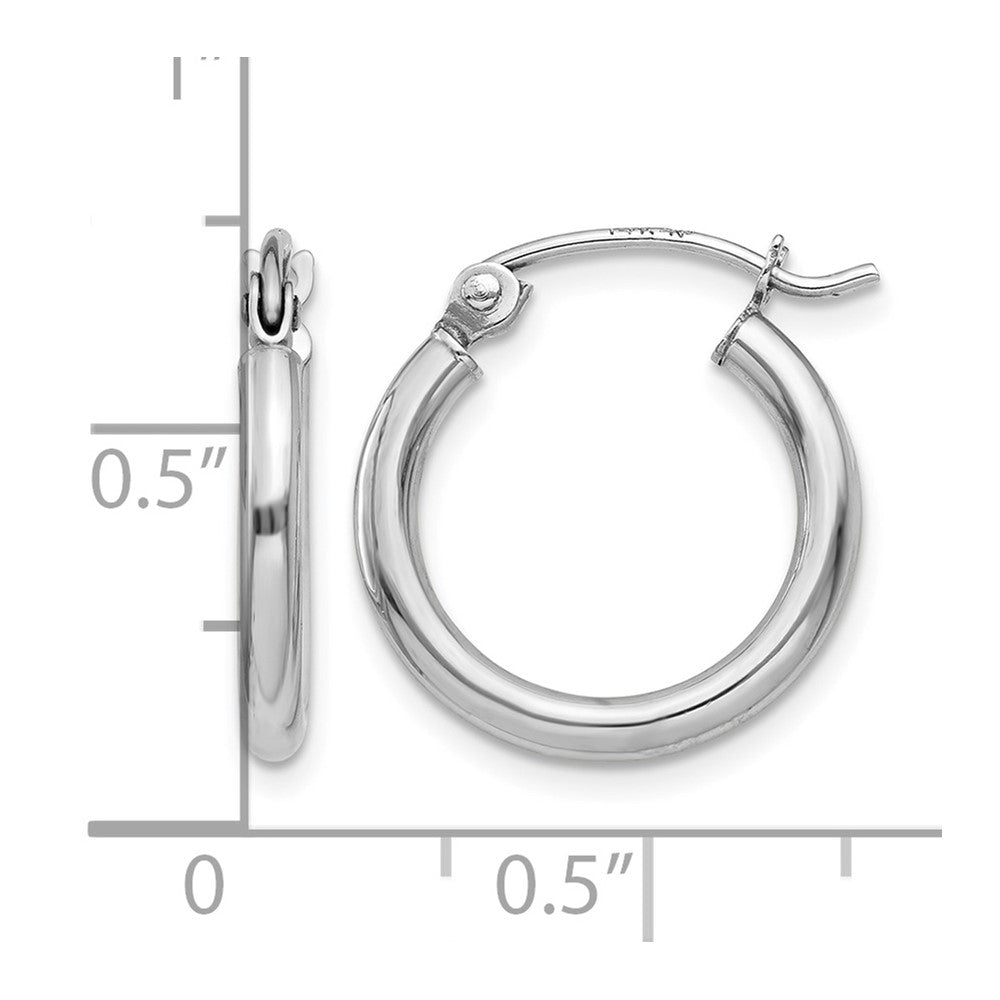 14k White Gold Polished 2x15mm Lightweight Tube Hoop Earrings