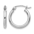 14k White Gold Polished 2x15mm Lightweight Tube Hoop Earrings