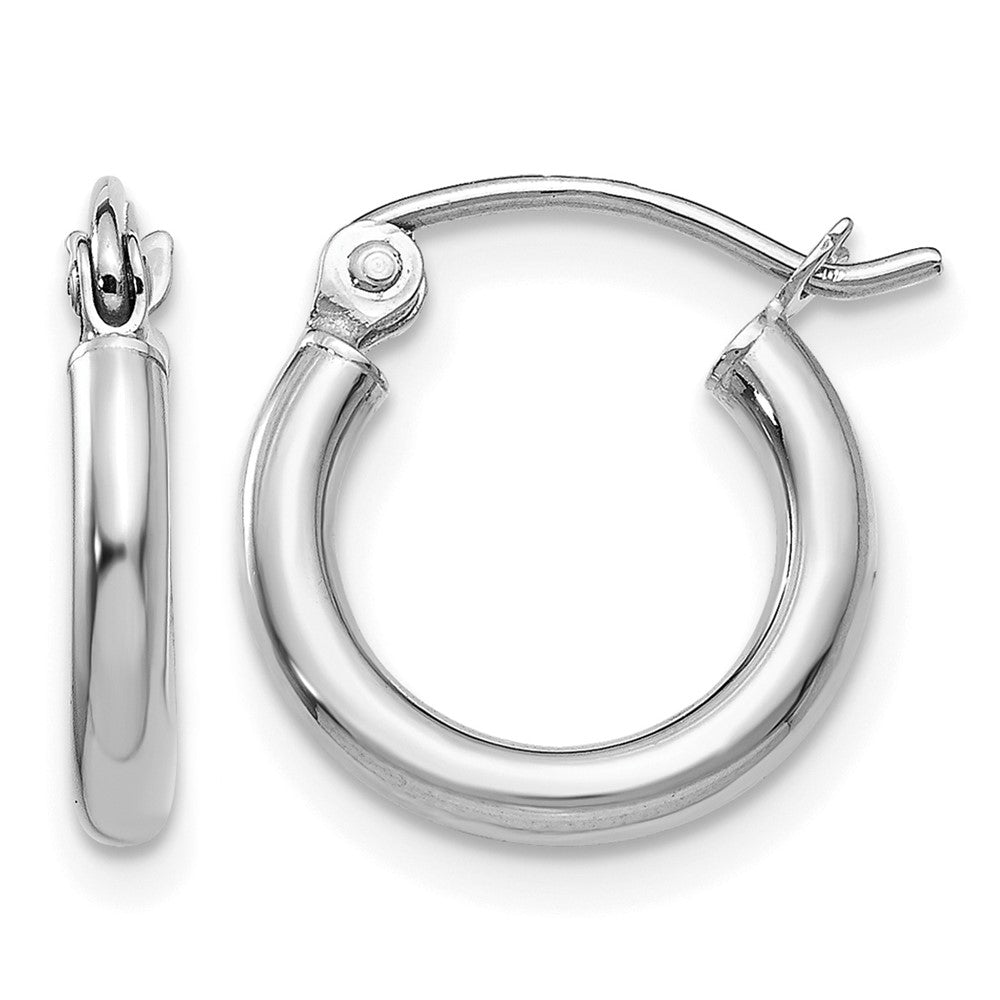 14k White Gold Polished 2x12mm Tube Hoop Earrings
