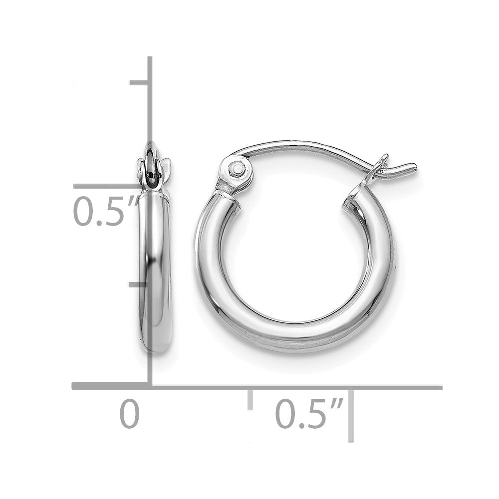 14k White Gold Polished 2x12mm Lightweight Tube Hoop Earrings