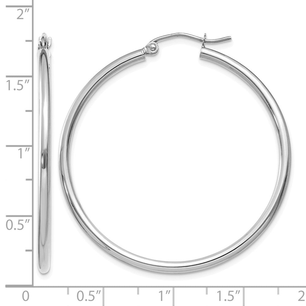 14k White Gold Polished 2x40mm Tube Hoop Earrings