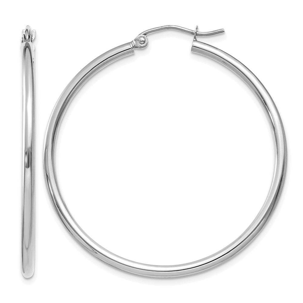 14k White Gold Polished 2x40mm Lightweight Tube Hoop Earrings