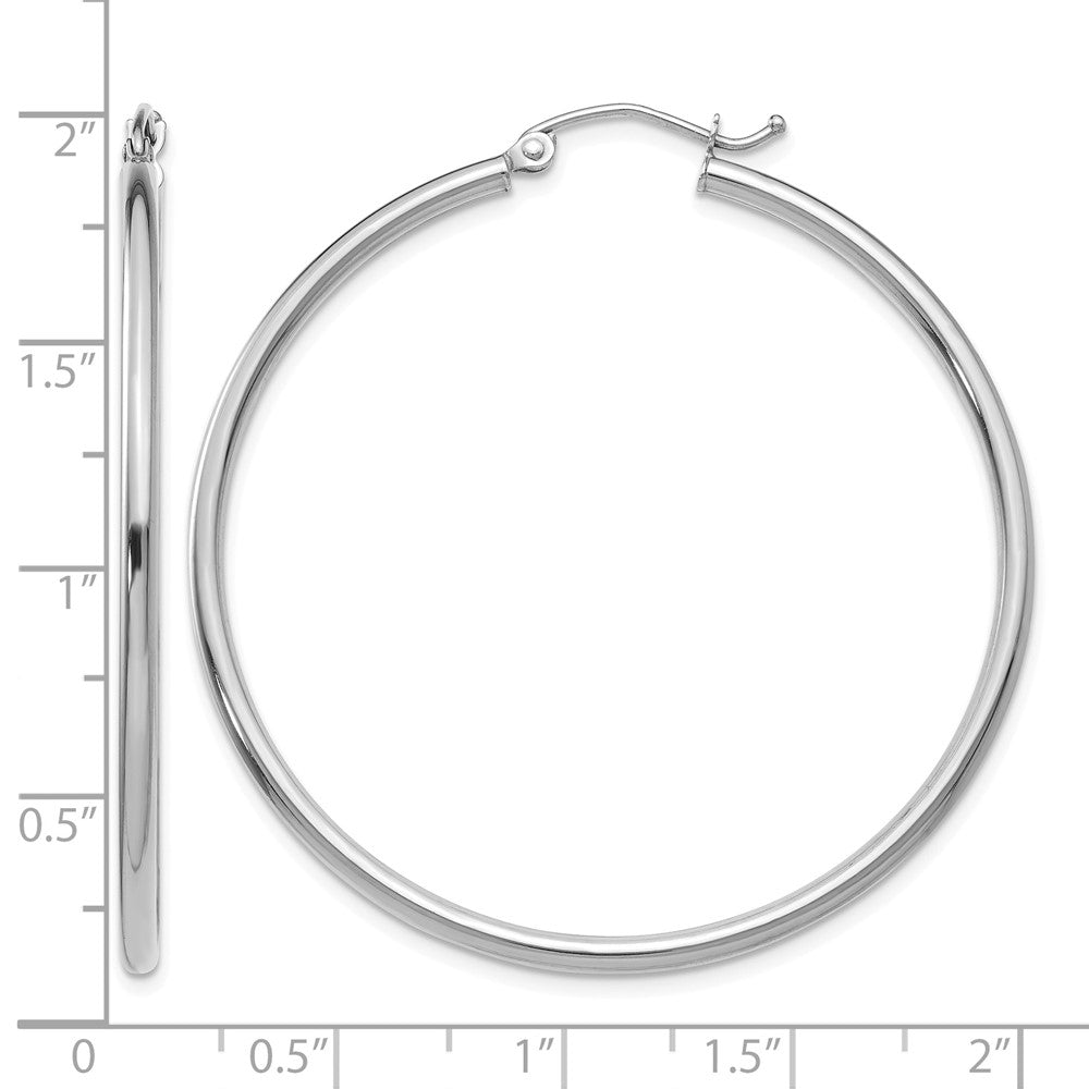 14k White Gold Polished 2x45mm Tube Hoop Earrings