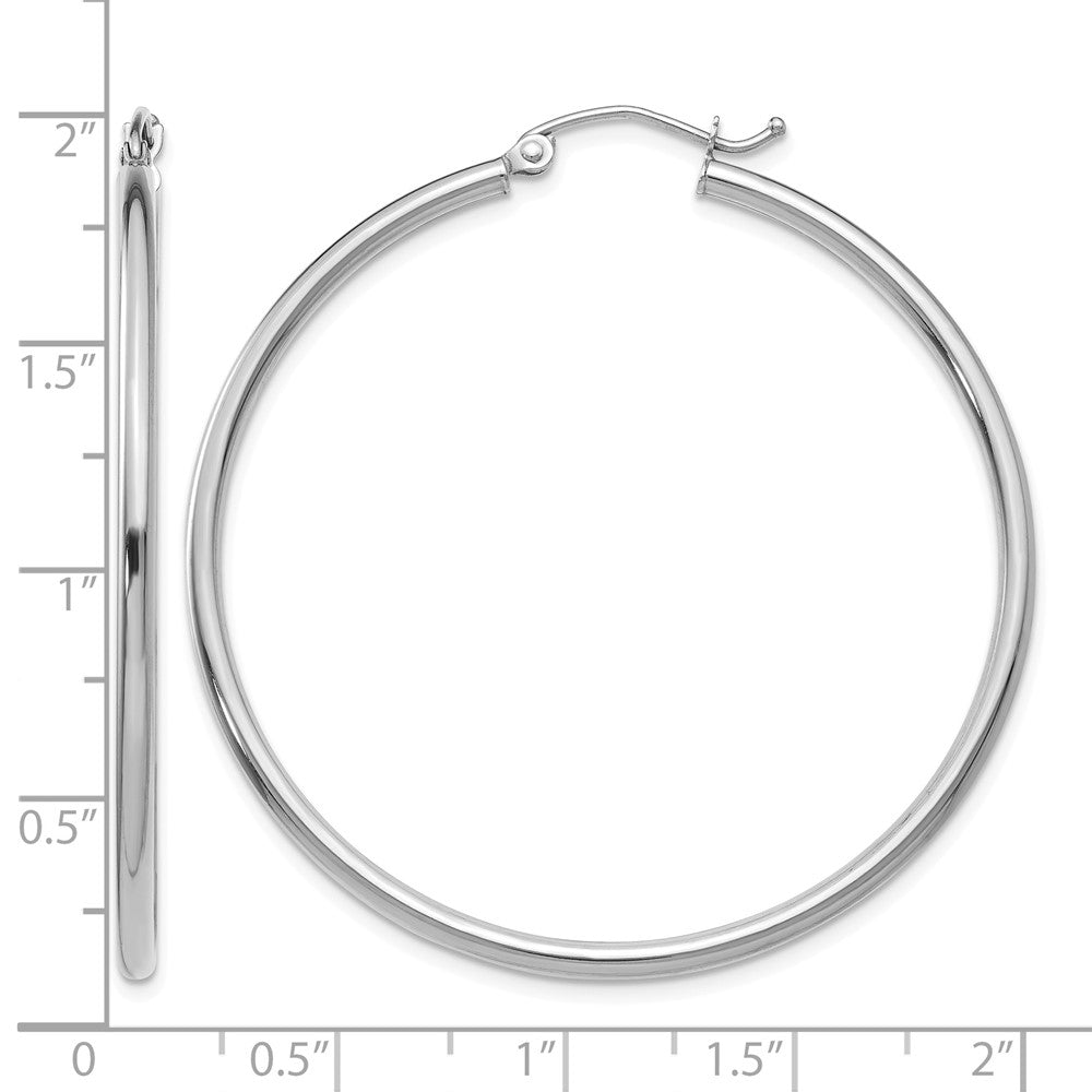 14k White Gold Polished 2x45mm Lightweight Tube Hoop Earrings