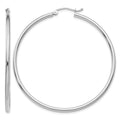 14k White Gold Polished 2x50mm Tube Hoop Earrings